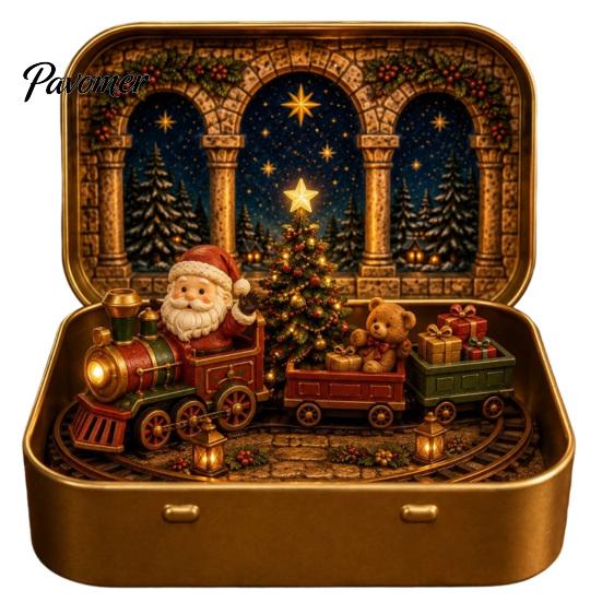 Micro Paesaggio Natalizio da Tavolo Mini Set in Scatola di Latta, Scena Festiva Formato Tascabile Scatola Presepio Portatile con Figure in Miniatura, da Collezione
