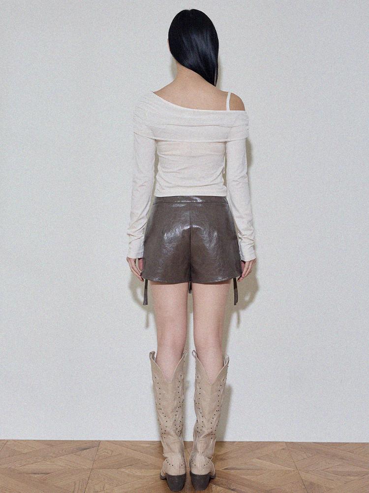 Itove Seoul Vintage Leather Skirt Pants Br