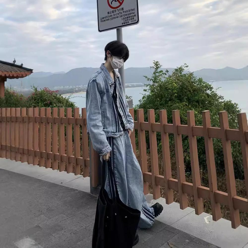 Frühling und Herbst Koreanischer Stil Gewaschene Jeansjacke Herren Neues Design Retro High Street Hübsch Lässig Lockere Jacke Trend