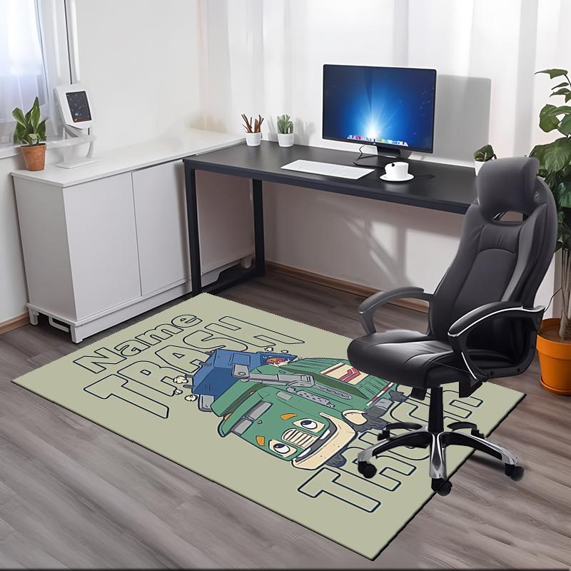 Custom Name Trash Truck Printed Carpet, for Office Chair Living Room Bedroom Kitchen Room Decor Gifts.