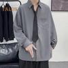 Men Spring Fall Shirt Turn-down Collar Loose Fit Retro Japanese Style Single-breasted Long Sleeves Pure Color Mid Length Young Formal Business Event
