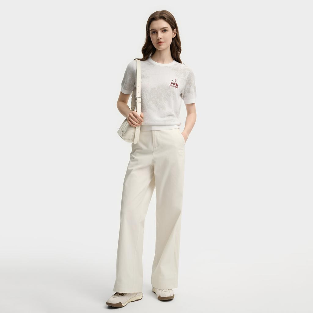 Fila Heritage Fashion Simple Trendy Versatile Woven Casual Pants Women Pants Cloud-Mushroom-White F11W538806F-WT
