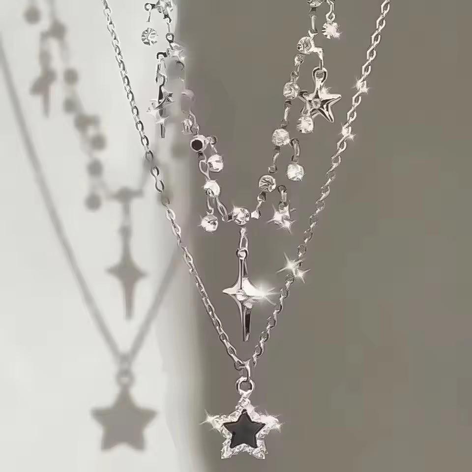 Punk Personalized Star Pendant Black PU Leather Chain Necklace For Women Girl Trend Rock Charm Neck Charm Jewelry Accessories