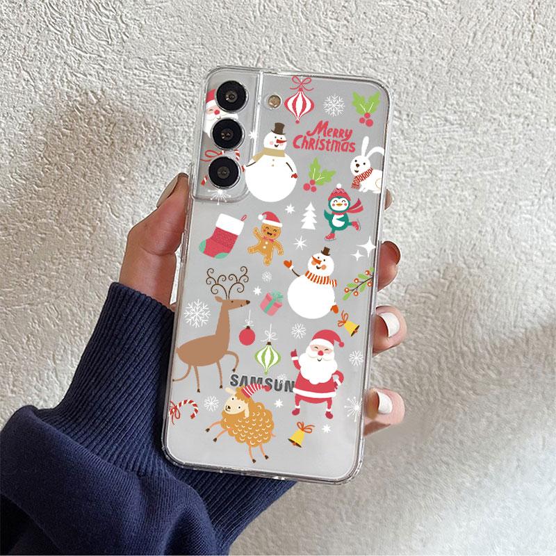 Clear Case For Samsung Galaxy S22 S20 FE S21 Plus S10 Lite S9 S8 S10e Note 20 Ultra 10 Lite 9 Phone Cover Snowman Christmas