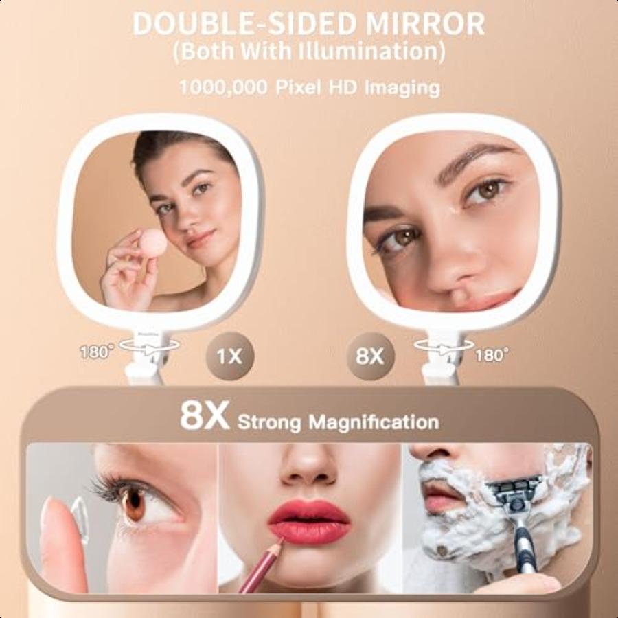 6.3'' Makeup Mirror with Magnification 1X 8X Magnifying Vanity Mirror with 3 Light Modes Rechargeable DoubleSided LED Lighted M