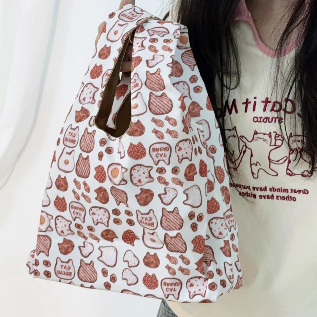 Japanese Style Cartoon Cat Bucket Bag Student Handbag 2024 New Simple Commuter Lunch Bag Outdoor Storage Bag