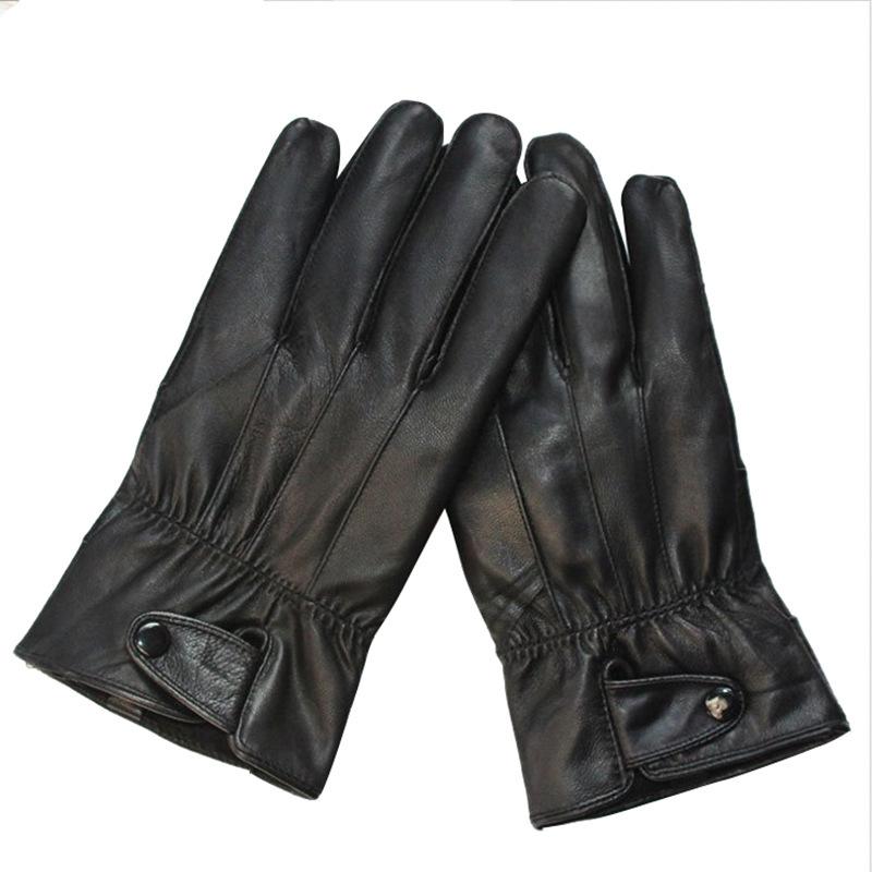 Winter Real Leather Gloves Men's Velvet Thickened Warm and Cold-proof Sheepskin Fashionable Outdoor Riding Gloves