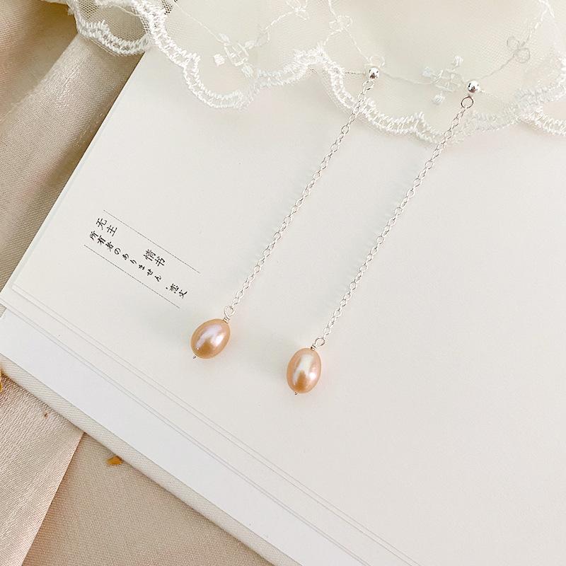 

Natural freshwater pearl earrings, long tassel showing face, thin ear hooks, light luxury, simple and high-end earrings.