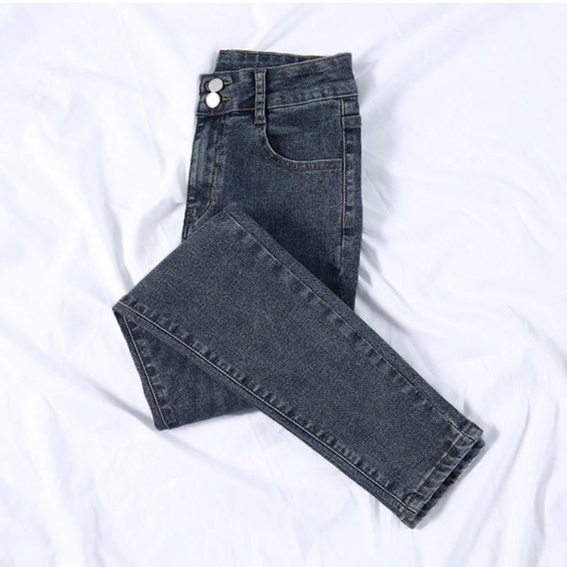 Spring and Autumn Jeans Women's Elastic Pants Show Legs Long High Waist Korean Edition Nine-Point Pants Women's Pants Bodycon-inspired Casual Jeans