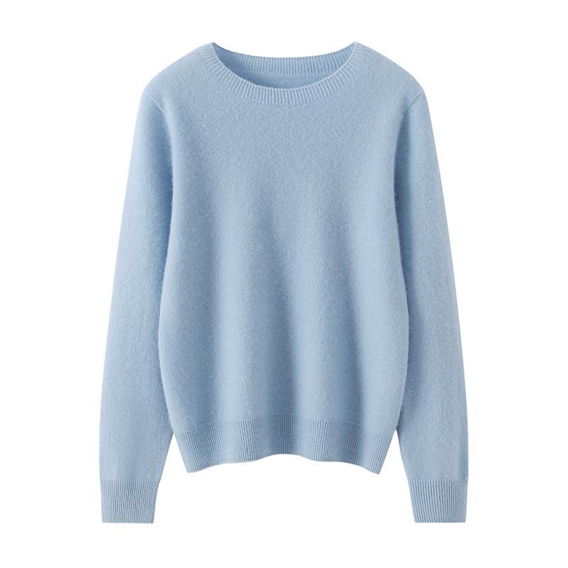 Women's 100% Pure Cashmere Round Neck Sweater - Soft, Warm, and Loose-Fit Knitted Base Layer.