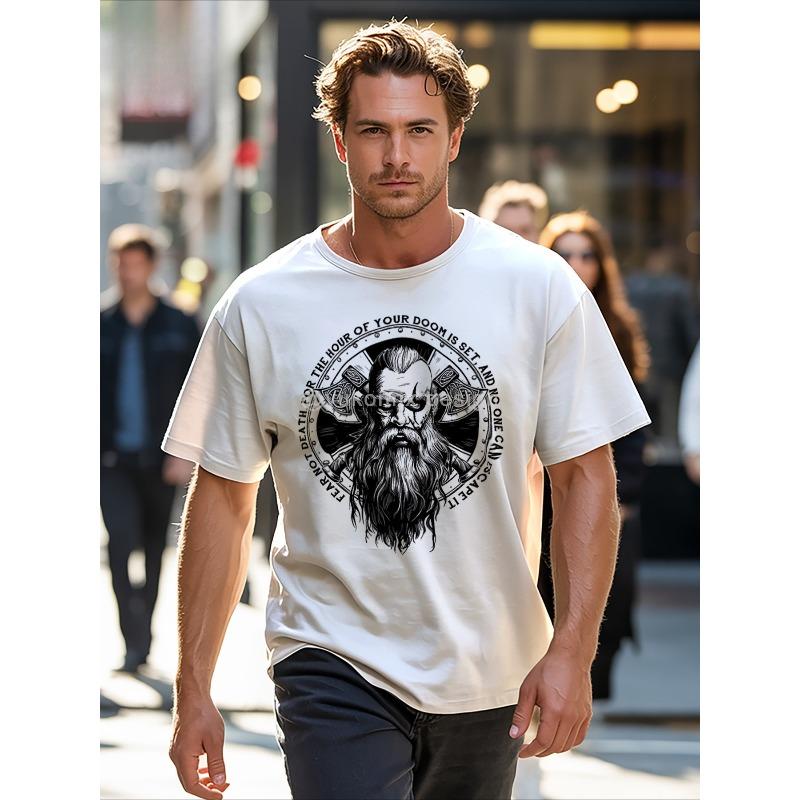 Viking Warrior Battle Axe Street Style Unique Print Casual Breathable - 100% Cotton Regular Fit T-Shirt, Classic Crew Neck, Soft & Comfortable Fabric