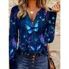 Women's Elegant Butterfly Print Round Neck Long Sleeve Top - Vibrant Digital Art Design