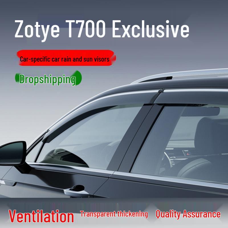 Zotye T700 Rain and Sun Visor for Car Window Modification 4 pieces electroplated strip thickened no sticker
