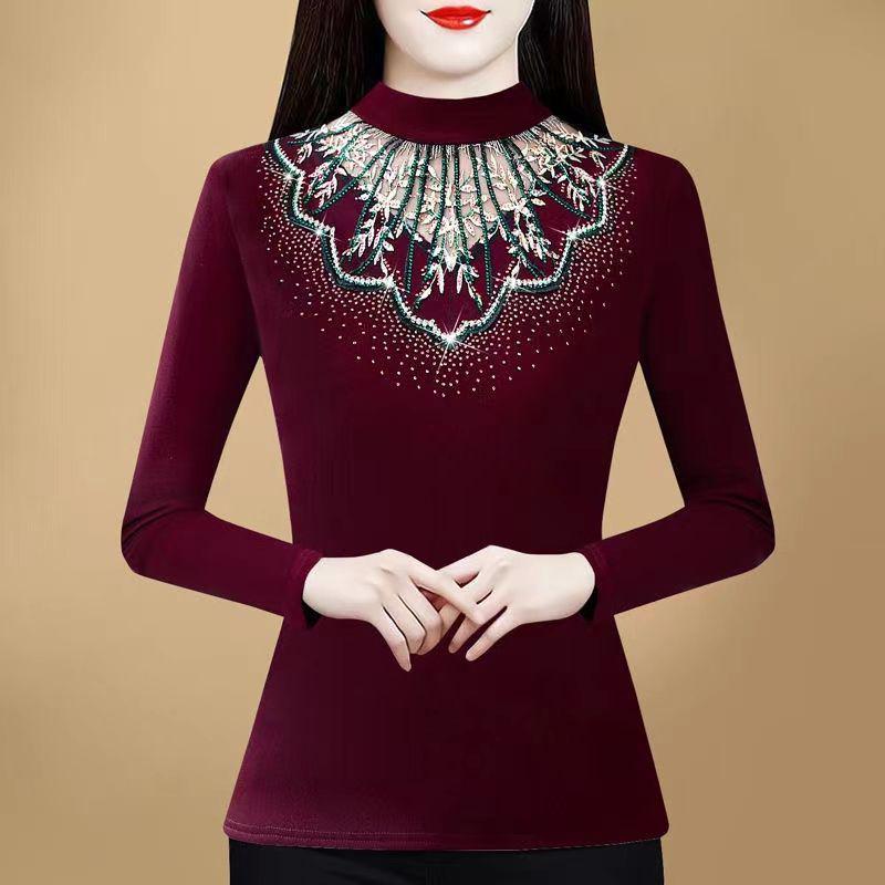 

Women s Warm Velvet Lace Slimming Top - 2025 Autumn/Winter Fashion L