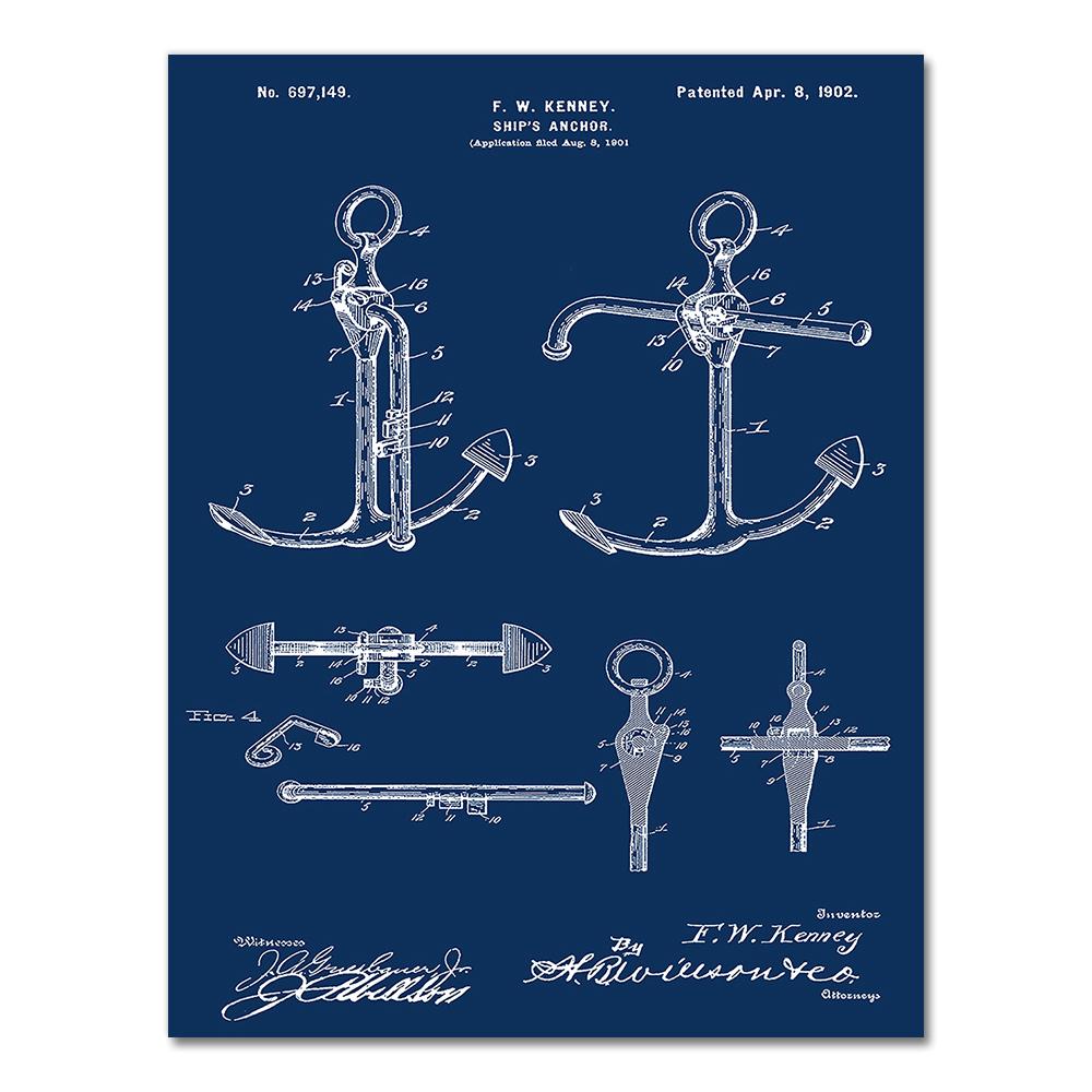 Sailboat Patent Print Vintage Poster Sailor Gifts , Yacht Anchor Ship Wheel Sailing Blueprint Nautical Wall Art Canvas Painting
