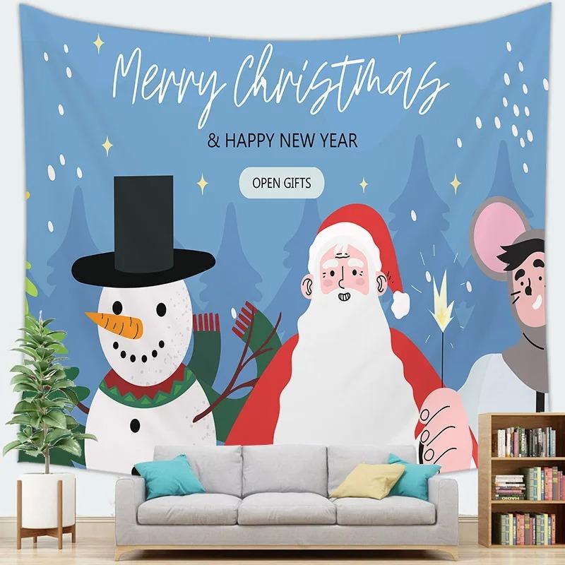 Cartoon Santa Claus Pattern Tapestry Home Bedroom Living Room Wall Decoration Christmas Theme Tapestry