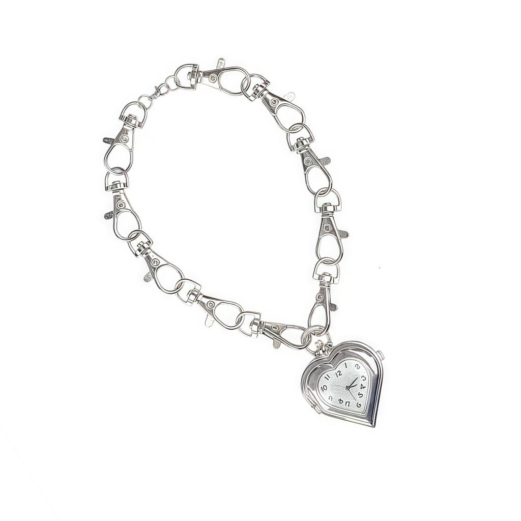 Vintage Heart Pendant Necklace Retro Pocket Watch Charm Neckchain Lobster Clasp Chain Jewelry for Women Men Gift