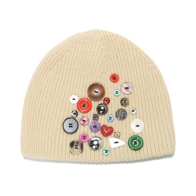 Personalized yuppie wool hat trendy colorful buttons niche fashionable knitted hat Internet celebrity same autumn and winter hat cold hat woman