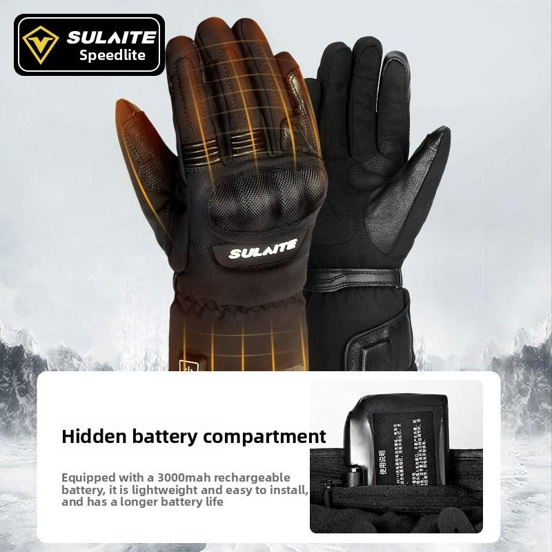 SULAITE Heated Motorcycle Gloves Men Women Waterproof Windproof Thermal Fleece Touch Screen Riding Gloves