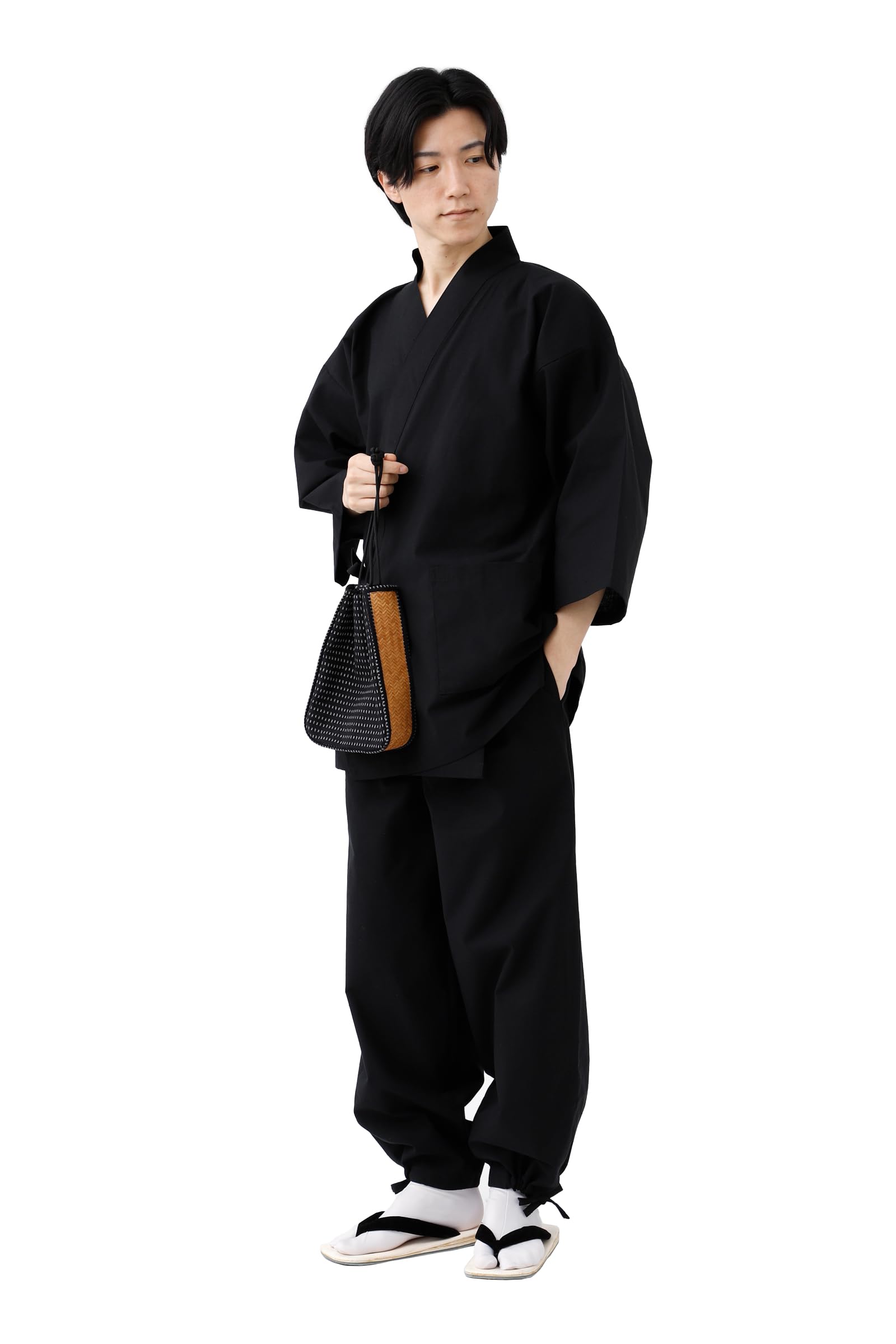 

Tayutaf Men s Kurume Samue, Year-Round Cotton Work Wear, Kurume Woven, Loungewear, Pajamas, Sauna, Casual Wear (Nep Black, Size M)