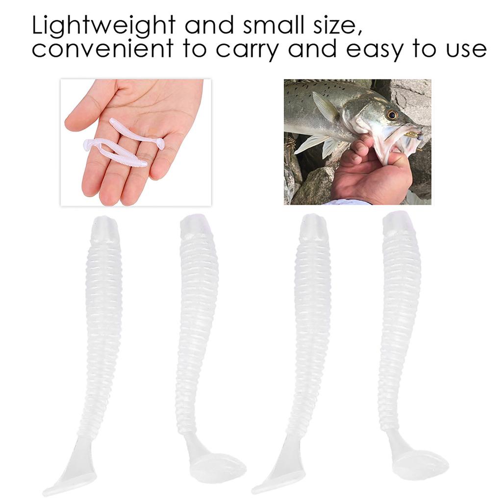 50PCS 5cm Soft Plastic Fishing Lures T tail Grub Worm Baits Fish Tackle Accessory Pearl White