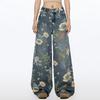 Jeans Larghi da Donna con Stampa Floreale Retro