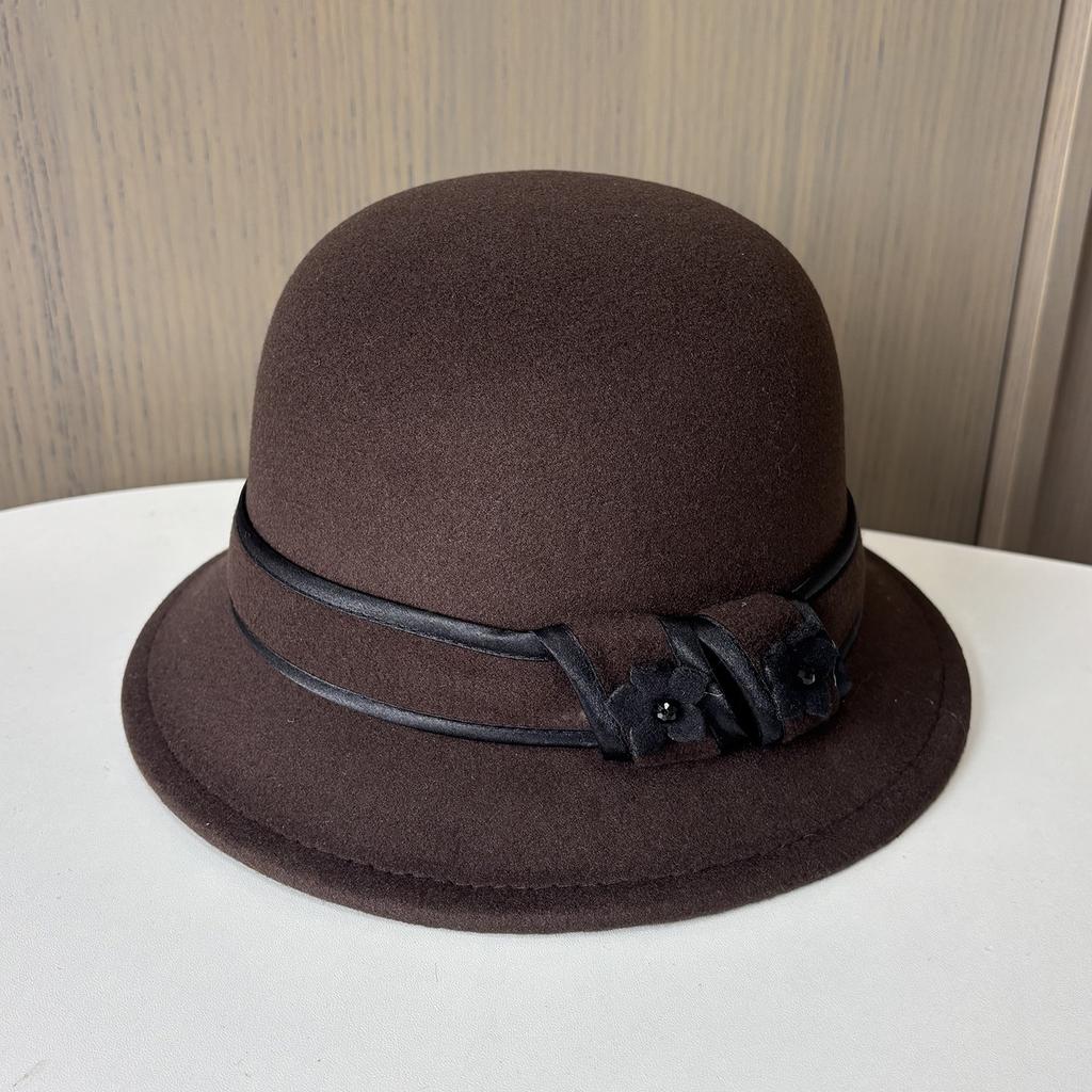Autumn And Winter British Retro Woolen Hat Women'S Dome Small Edge Thermal Basin Hat Elegant Versatile Simple Felt Top Hat