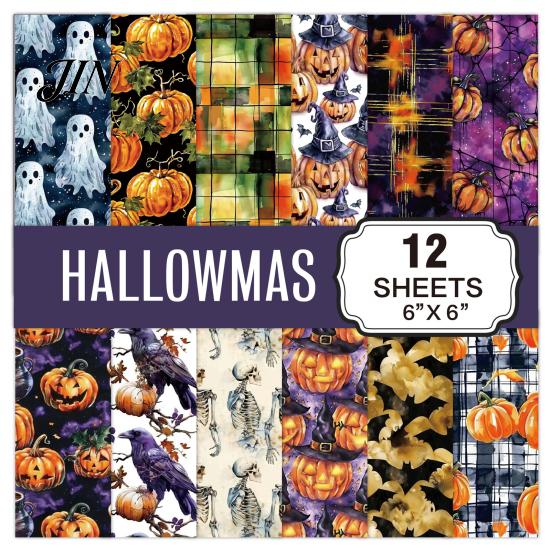 Thick Scrapbook Paper 12 Sheets Purple Gothic Halloween Paper, Double Sided Decorative Craft Holiday Themed for Card Making, Origami, DIY Projects,