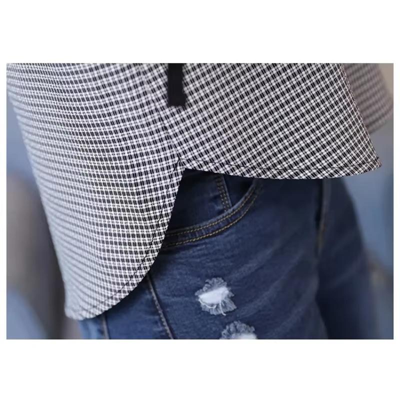 Summer Fashion Plaid Casual Shirt Women Half Sleeve V Neck Sweet Lace-up Bow Plus Size Shirts Female Loose Ladies Tops Blouses Women Clothing 5206