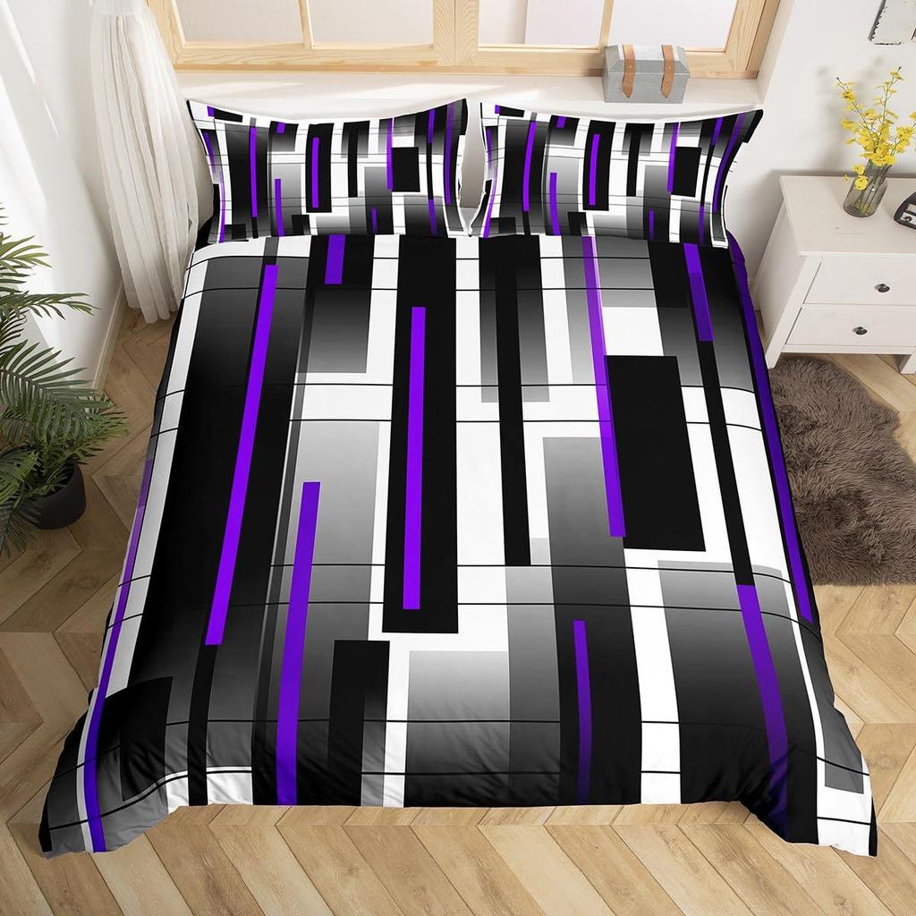 Black Purple Abstract Lines Three-Piece Quilt Cover 3D Digital Printing Bedding Set Bed Cover