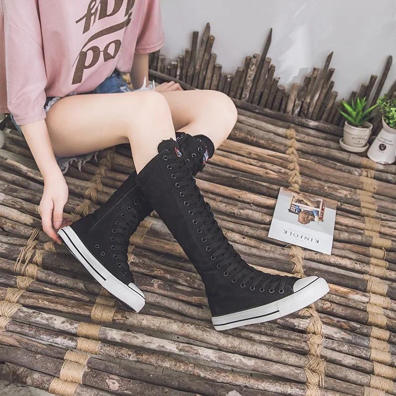 New High Top Canvas Shoes for Women's Inner Elevated Casual Shoes with White Laces for Fashion Versatile Women's Flat Bottom