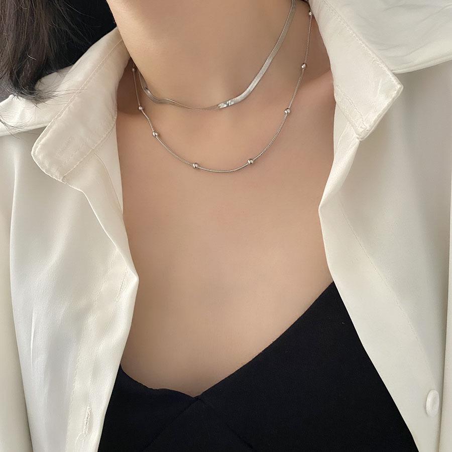 Minimalist Titanium Steel Double-Layer Snake Chain Necklace for Women