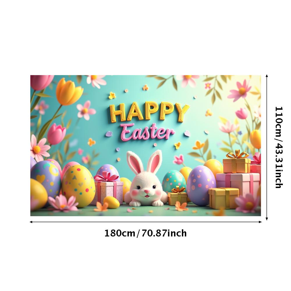 Happy Easter Backdrop Banner Easter Egg Bunnies Photography Prop Decorations Garden Party Supplies Background Spring Decor