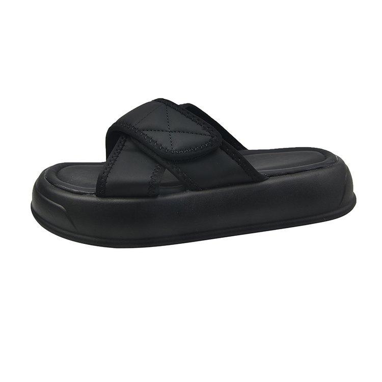 

Тапочки Hongtong женские летние для улицы 2025 новые растворимая подошва модные однотонные толстая подошва крест ленивые повседневные сандалии 40 чёрный