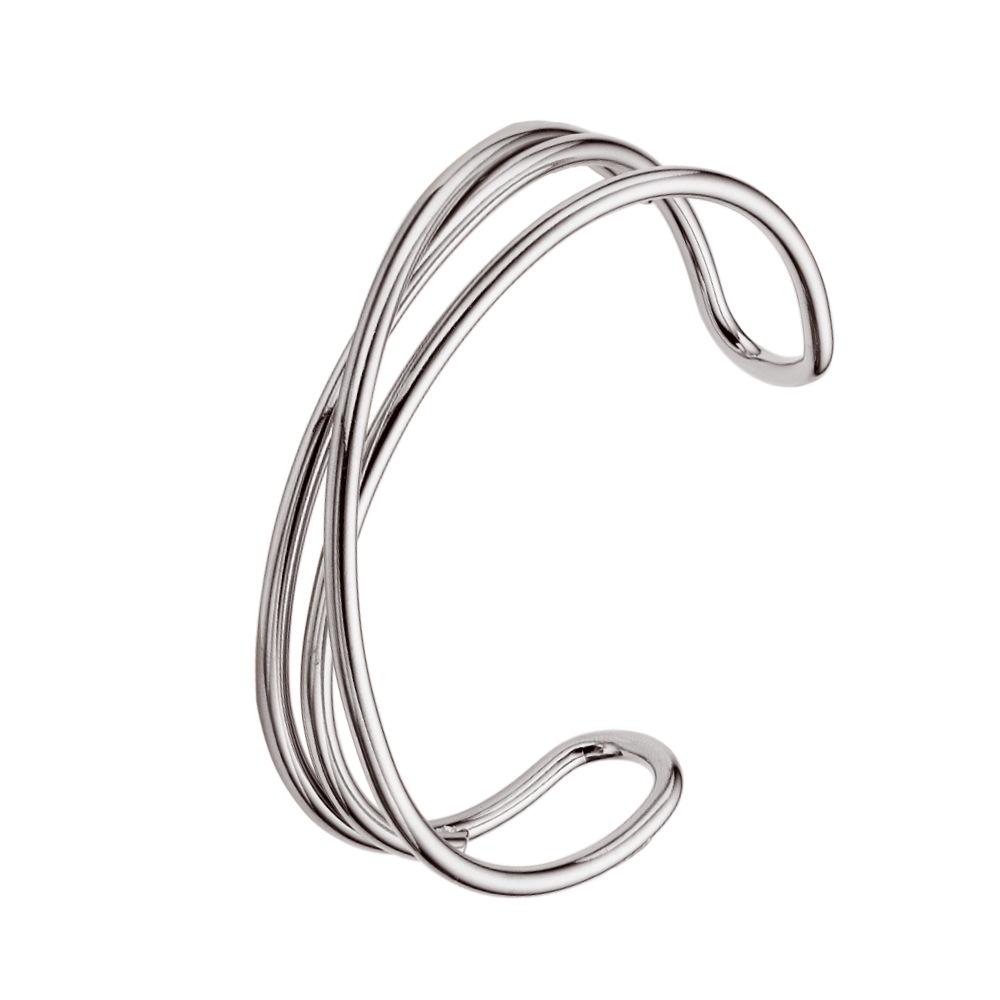 Stainless Steel Irregular C-shaped Bracelet with Intersecting Lines