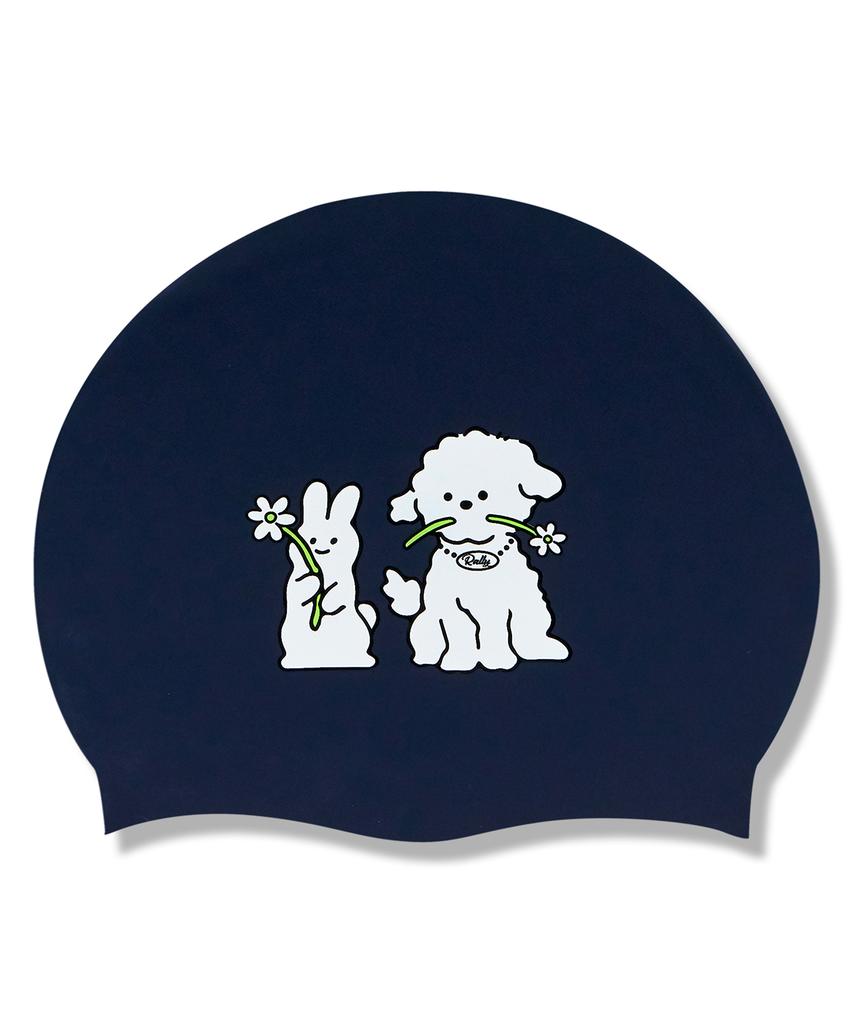 Laelliseupocheu [Pruc902 Nvy] Rabbit And Dog Silicone Swim Cap Navy