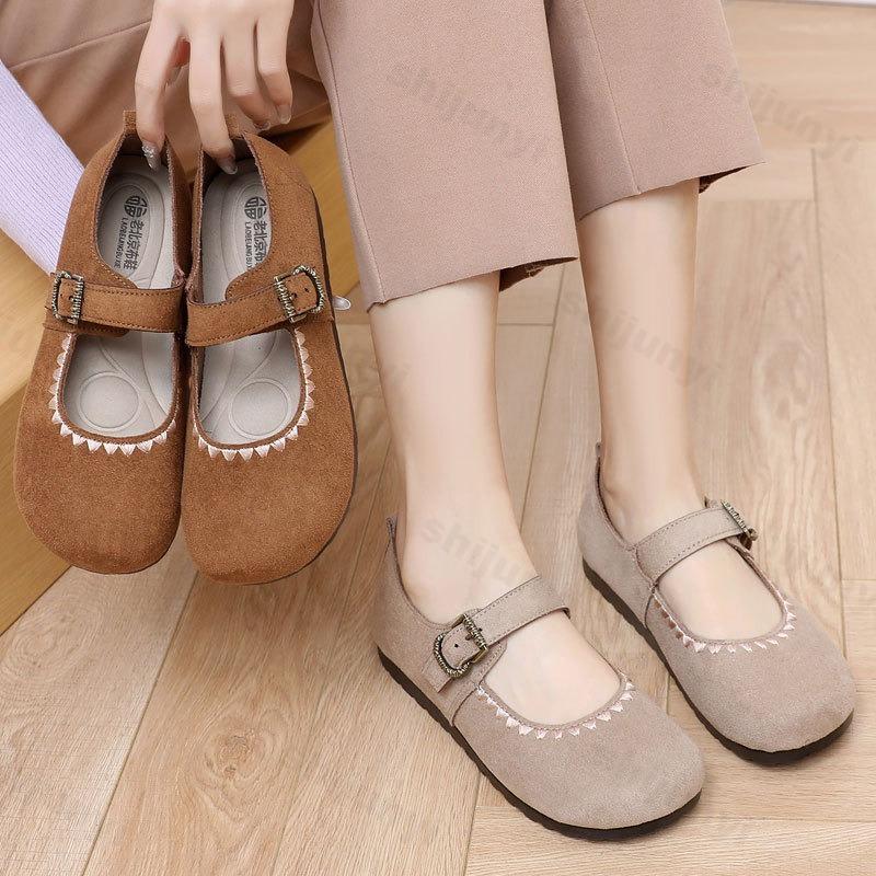 Women Flats 2026 Spring New Fashion Round Toe Buckle Strap Shallow Flat Mary Jane Shoes Comfort Soft Sole Lightweight Loafers