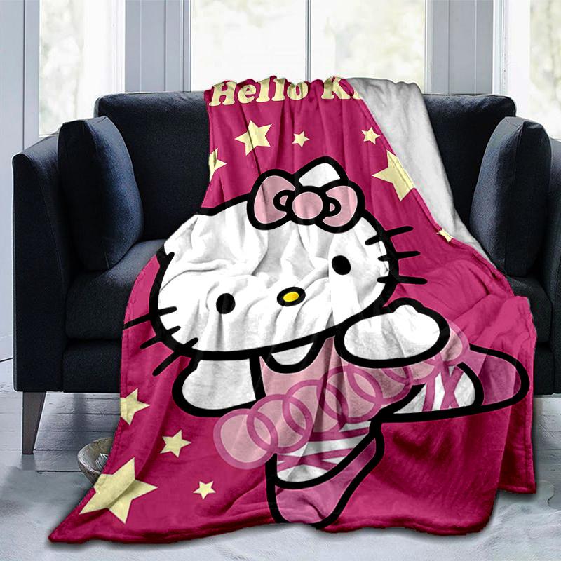 1pc Cute Hello Kitty Dancing Blanket, Soft and Cozy for All Seasons, Living Room, Travel, Camping, Car Blankets, Beach, Office Naps, Perfect Home Deco