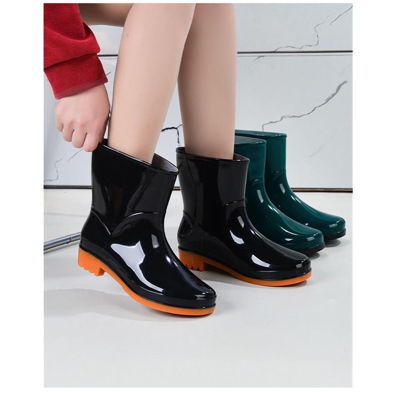 Women Mid Calf Rain Boots Waterproof PVC Shoes Non-slip Rubber Sole