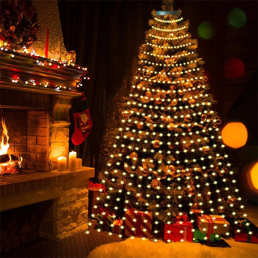 16 Strands 2M Christmas Tree Waterfall Hanging Garland Lights 400 LED Christmas Tree Fairy Lights Outdoor Waterfall String Light