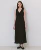 LAMINEZ V-Neck Ribbon Long Dress - Black