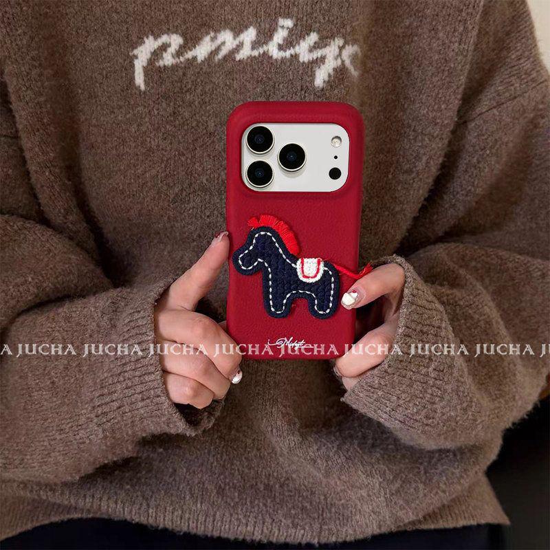 Compatible Luxury Embroidered Horse Design Case for iPhone 16/15/17 Series