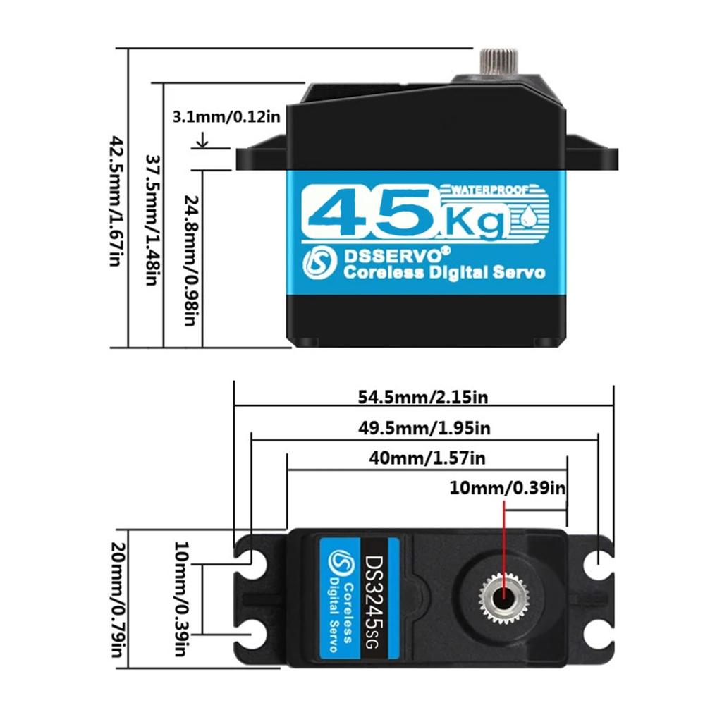 ZOSKAY 45kg High Torque Coreless Motor Servo, Metal Gear Digital and Stainless Steel Gear Servo Motor Servo for 18 110 112 RC Car DIY (180 Degree)