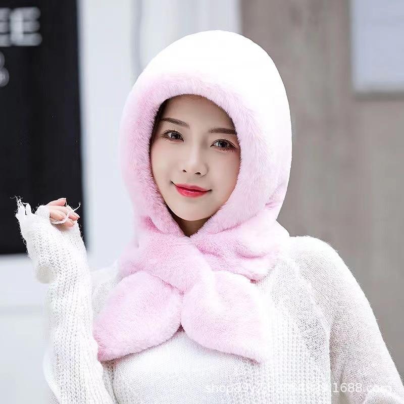Women's Fleece Lined Thickened Hat Scarf Integrated for Autumn Winter Cold Protection Ear Protection Cycling Hat Plush Warm Neck Warmer