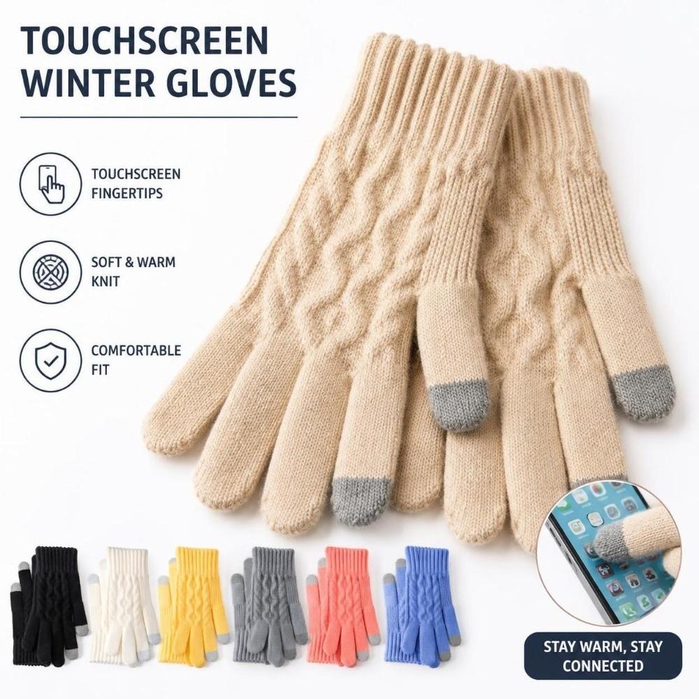 Windproof Touch Screen Gloves Thickened Wool Gloves Fashion Winter Knitted Gloves for Men Women
