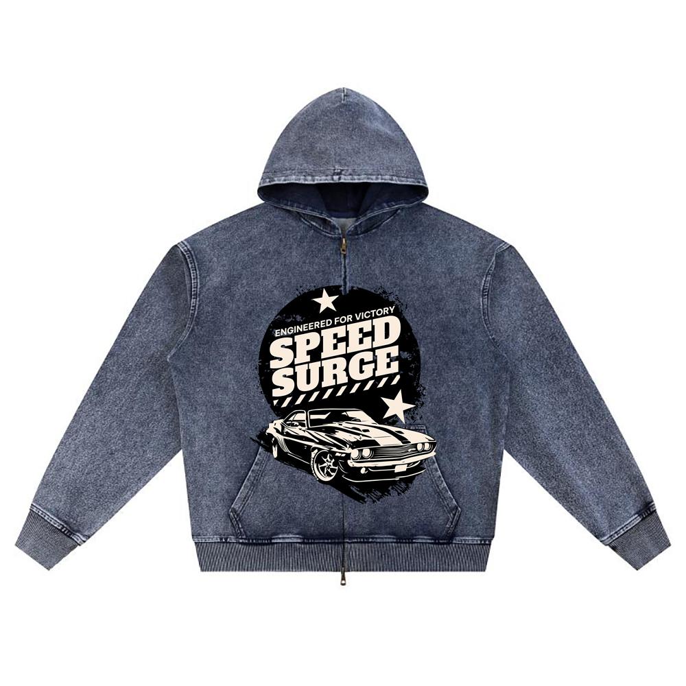 

Худи на молнии из вязаного денима с DTG-принтом Speed Surge Brother Print XL темно-синий