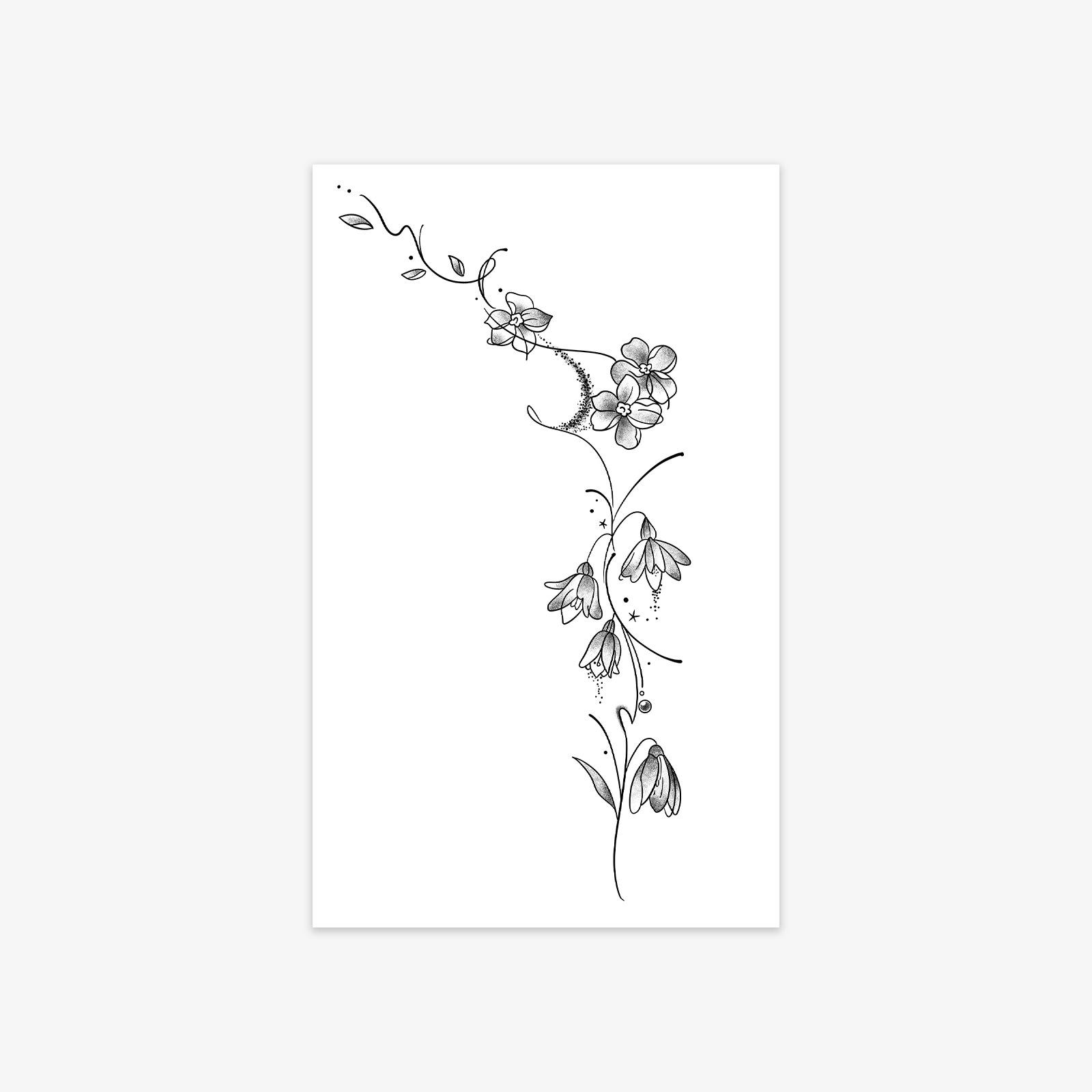 High-Value Small Fresh Retro Simple Flower Plain Flower Wrapping Arm Collarbone Tattoo Sticker 11*18CM