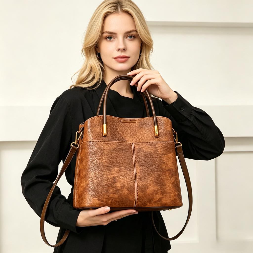 Women's PU Leather Tote Bag, Vintage Brown Bucket Handbag, Small Capacity Shoulder Crossbody Bag, Casual Daily Commuter Bag for Work Shopping Travel