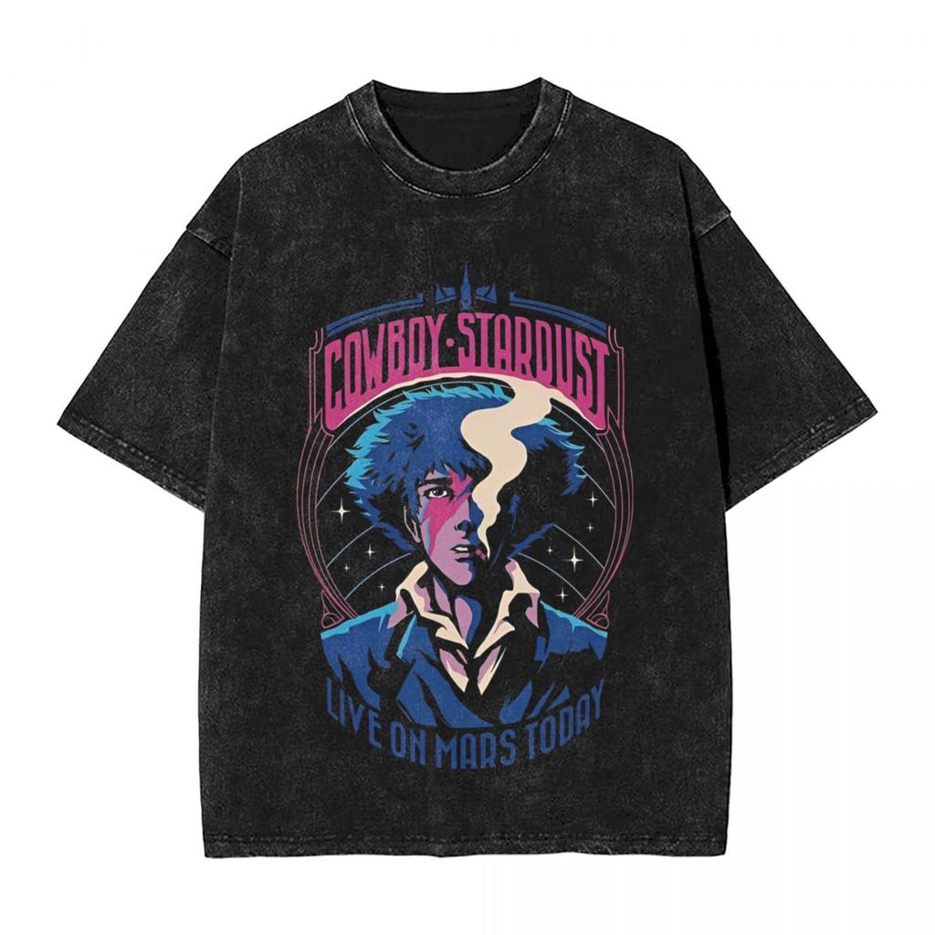 Manga Cowboy Bebop T Shirt Spike Spiegel Graphic Tshirt Washed Oversized TShirt Men Women Clothes Short Sleeve Cotton Tees