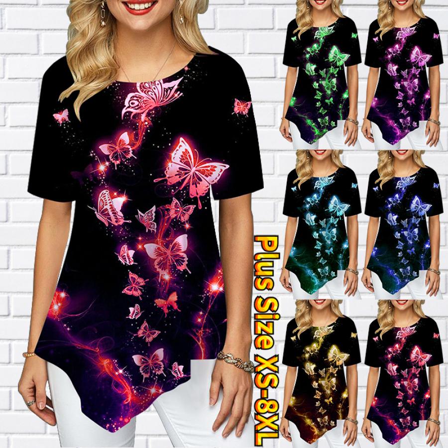 

Новые женские 3D блестящие бабочки с принтом Harajuku летние футболки повседневные с круглым вырезом и коротким рукавом футболка женская футболка XS-8XL S